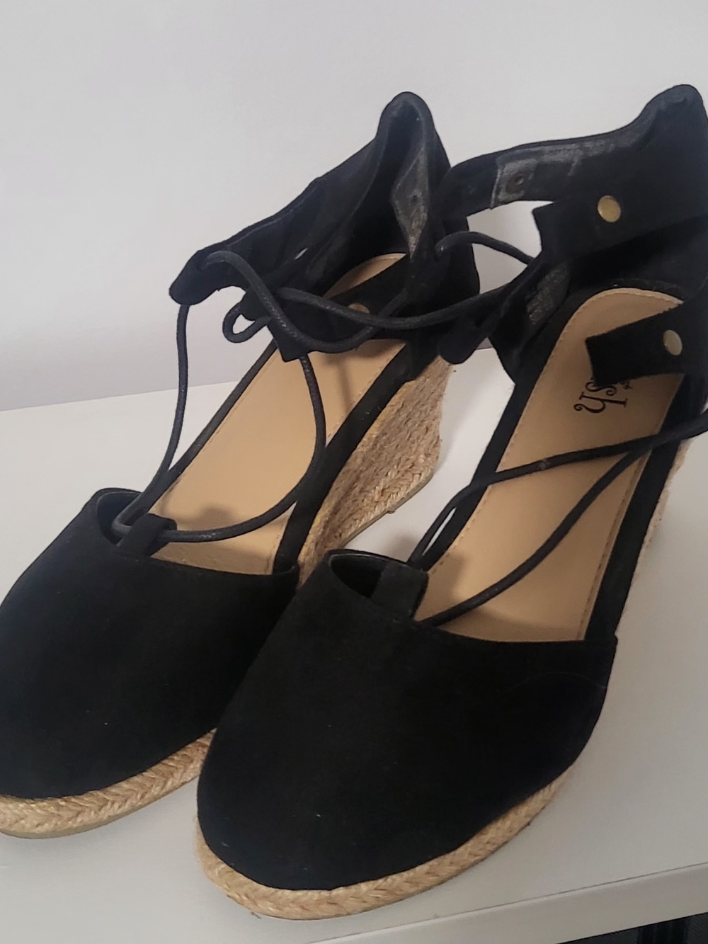Women's Black Espadrille Wedge Lace-Up Sandals